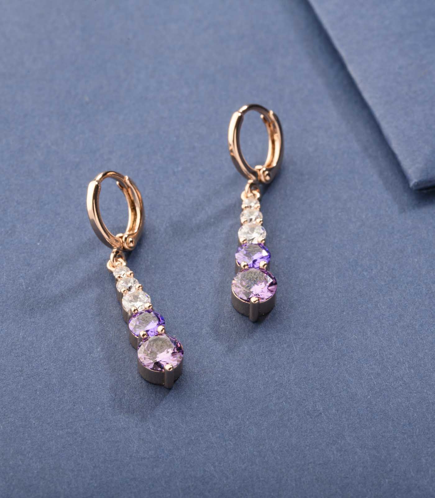Decorative Trail Of The Shiny Purple Stones Earrings (Brass)