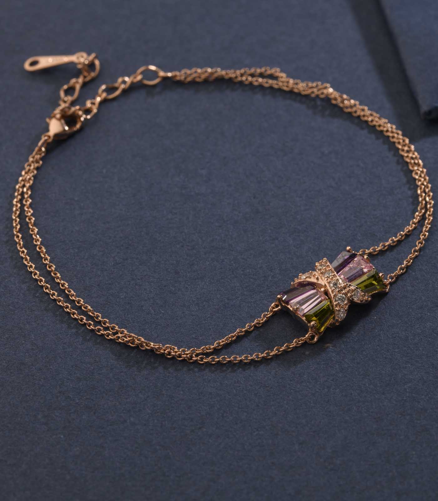 Delicate Triplet Of Colorful Gem Stones Bracelet (Brass)