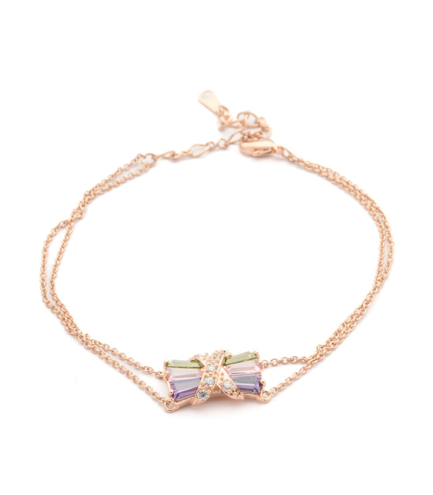 Delicate Triplet Of Colorful Gem Stones Bracelet (Brass)
