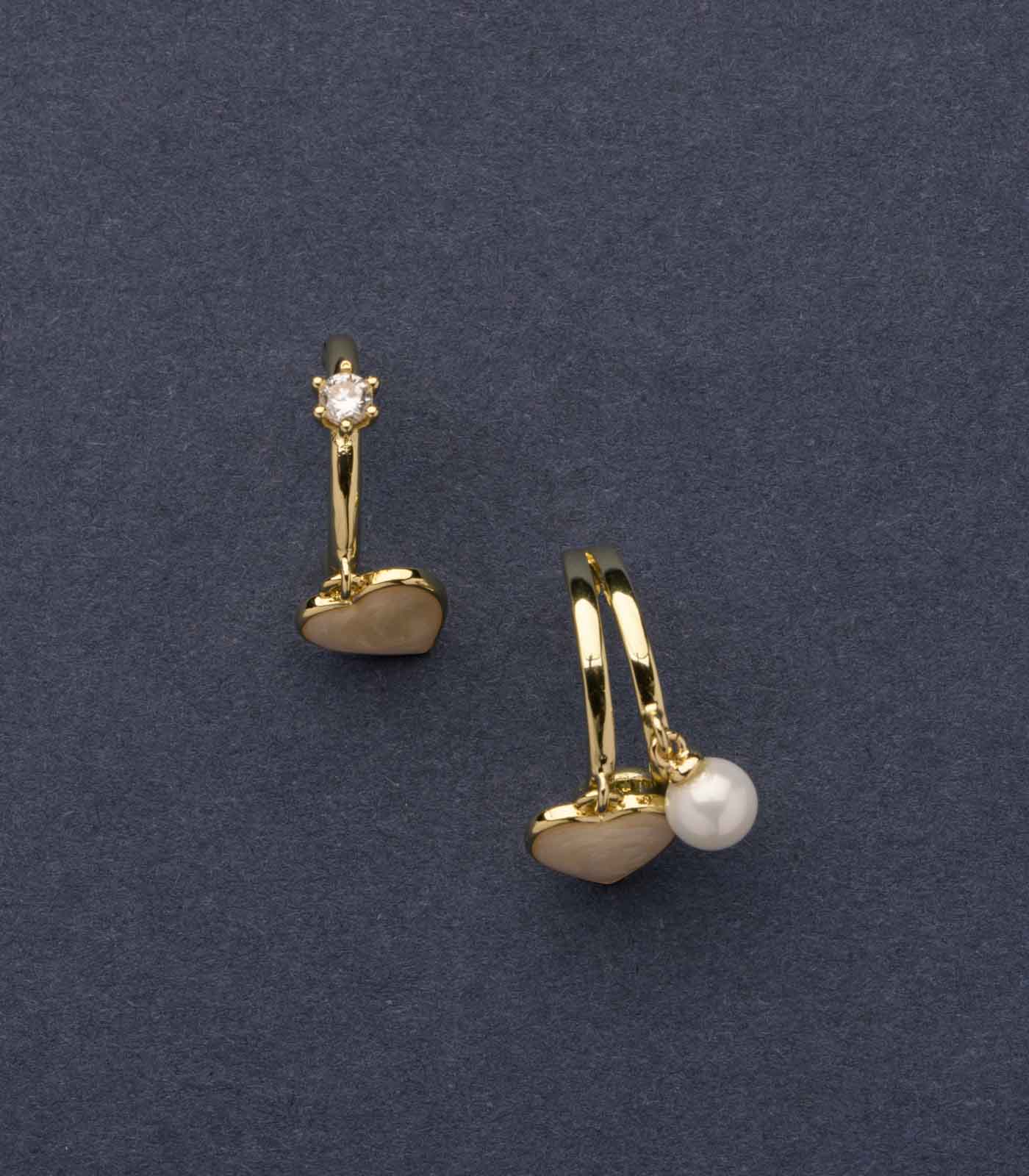 Distinctive Golden Hearts And Pearls Earrings (Brass)