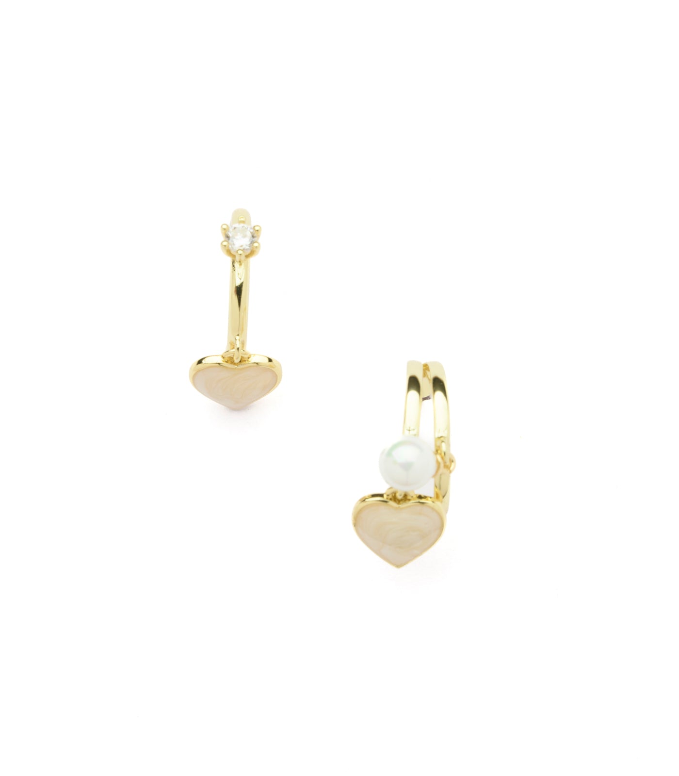 Distinctive Golden Hearts And Pearls Earrings (Brass)