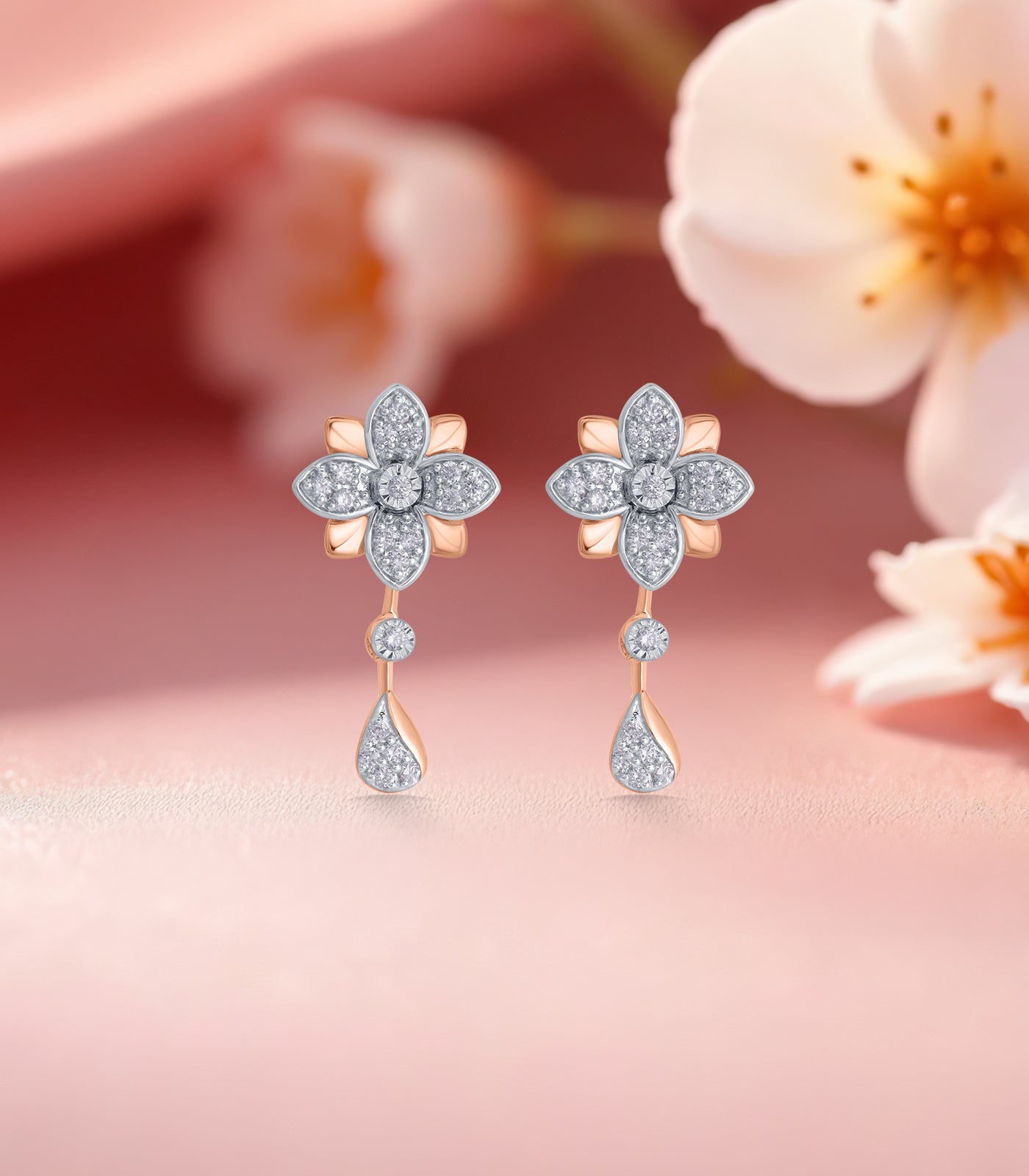 Diamond Double Layered Floral Necklace Set- Earrings