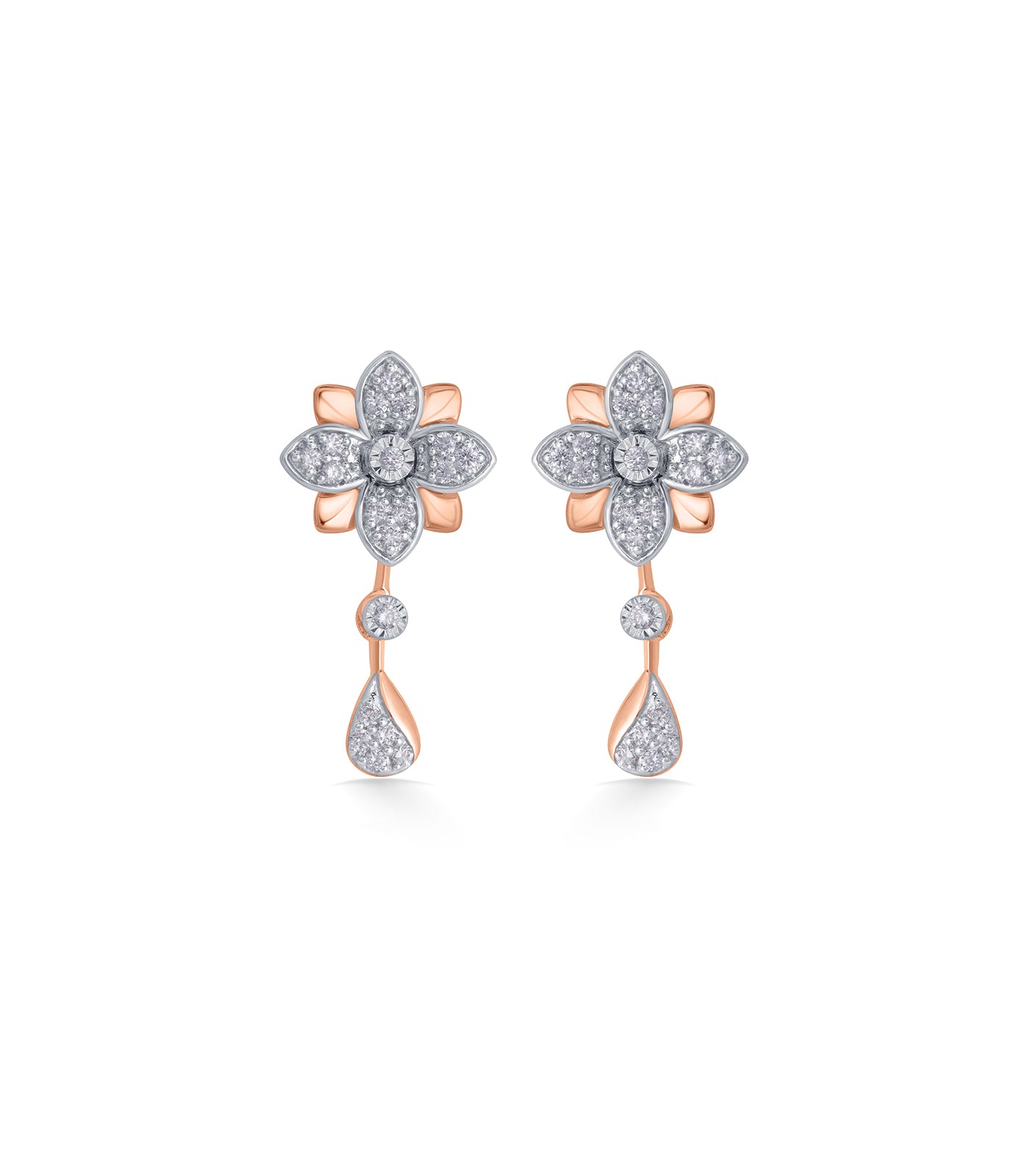 Diamond Double Layered Floral Necklace Set- Earrings