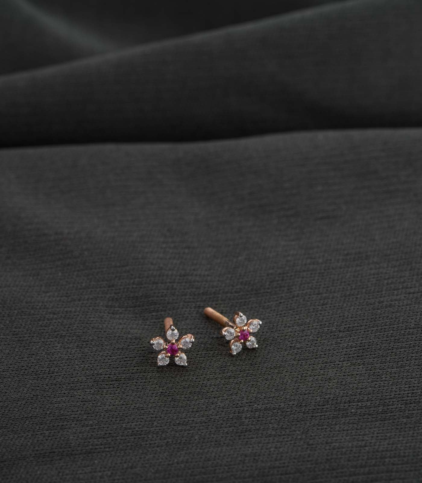 Diamond Catharanthus roseus Earrings