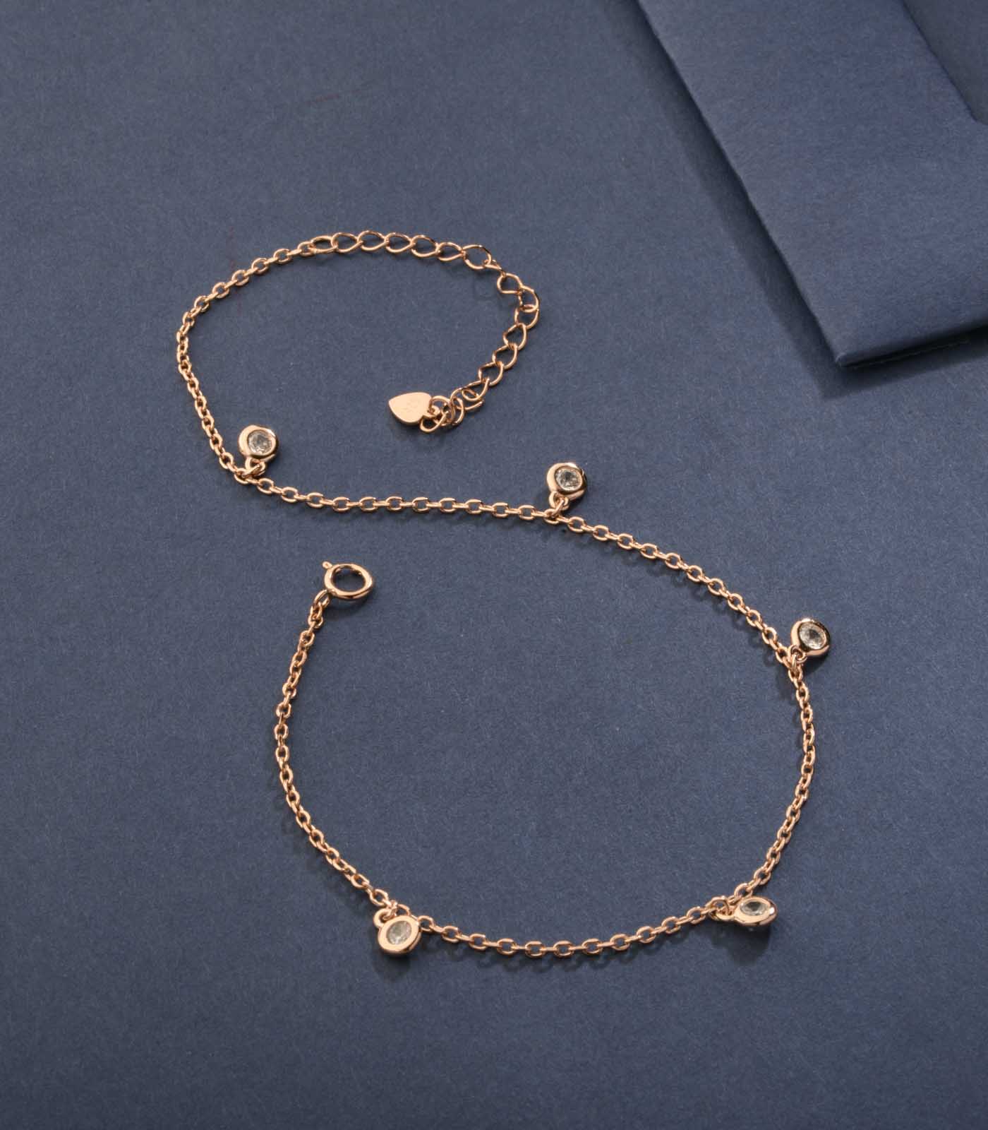 Elegant Chain Of Gems Anklet (Silver)