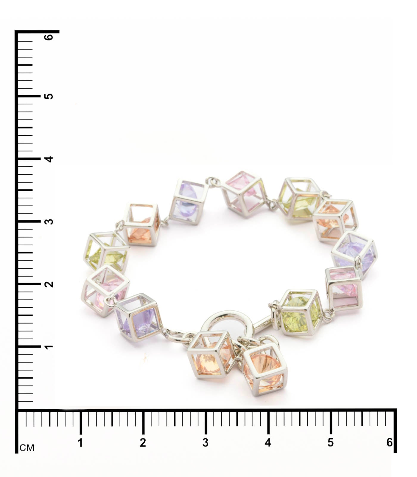 Entangled Silver Cubes Of Beautiful Colourful Gems Bracelet (Brass)