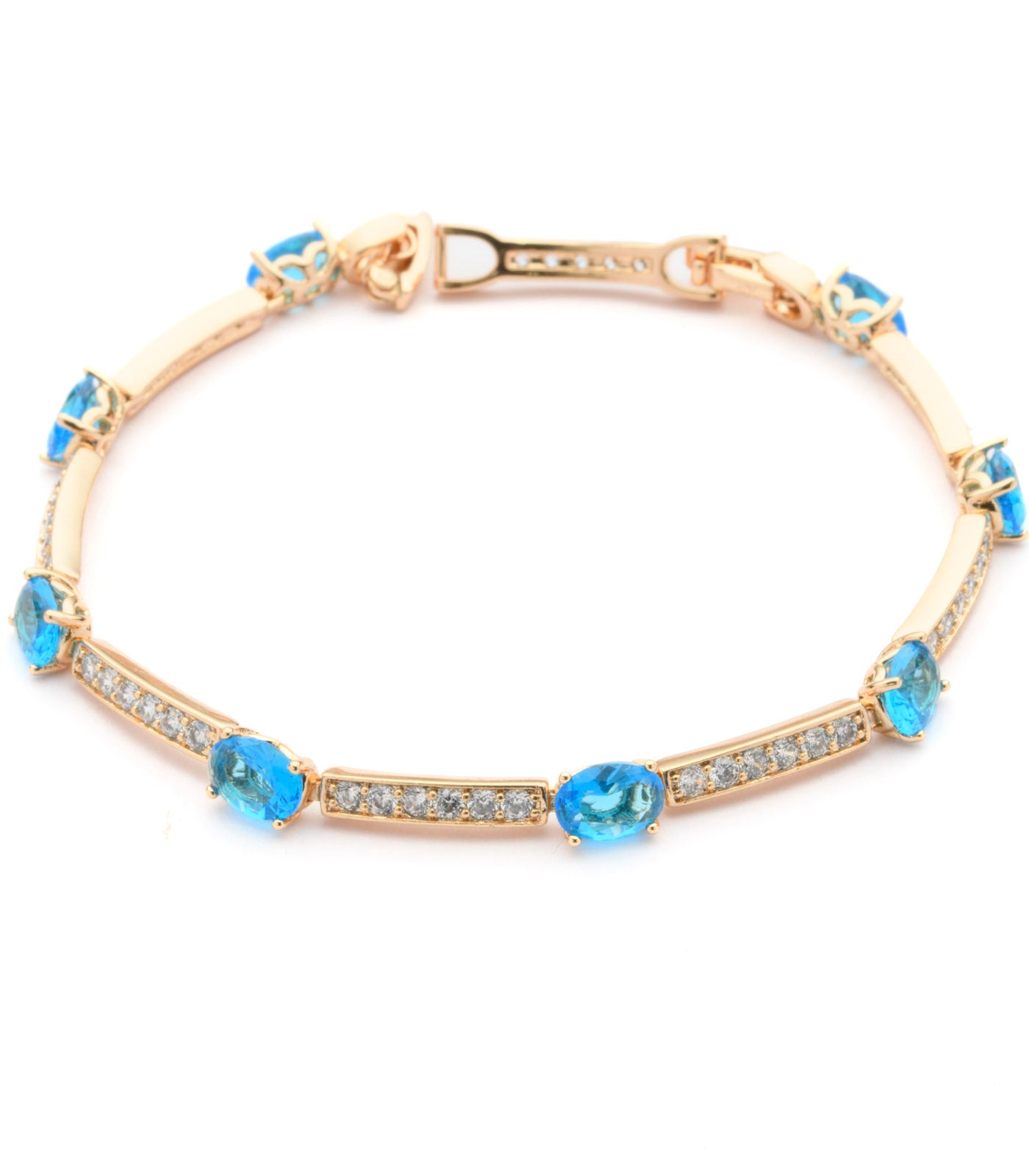 Exceptional Golden Bridges Of Blue Gemstones Bracelet (Brass)