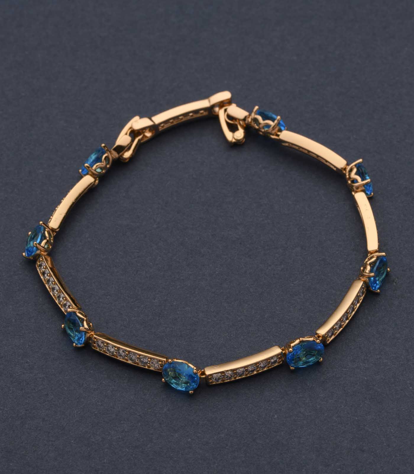 Exceptional Golden Bridges Of Blue Gemstones Bracelet (Brass)