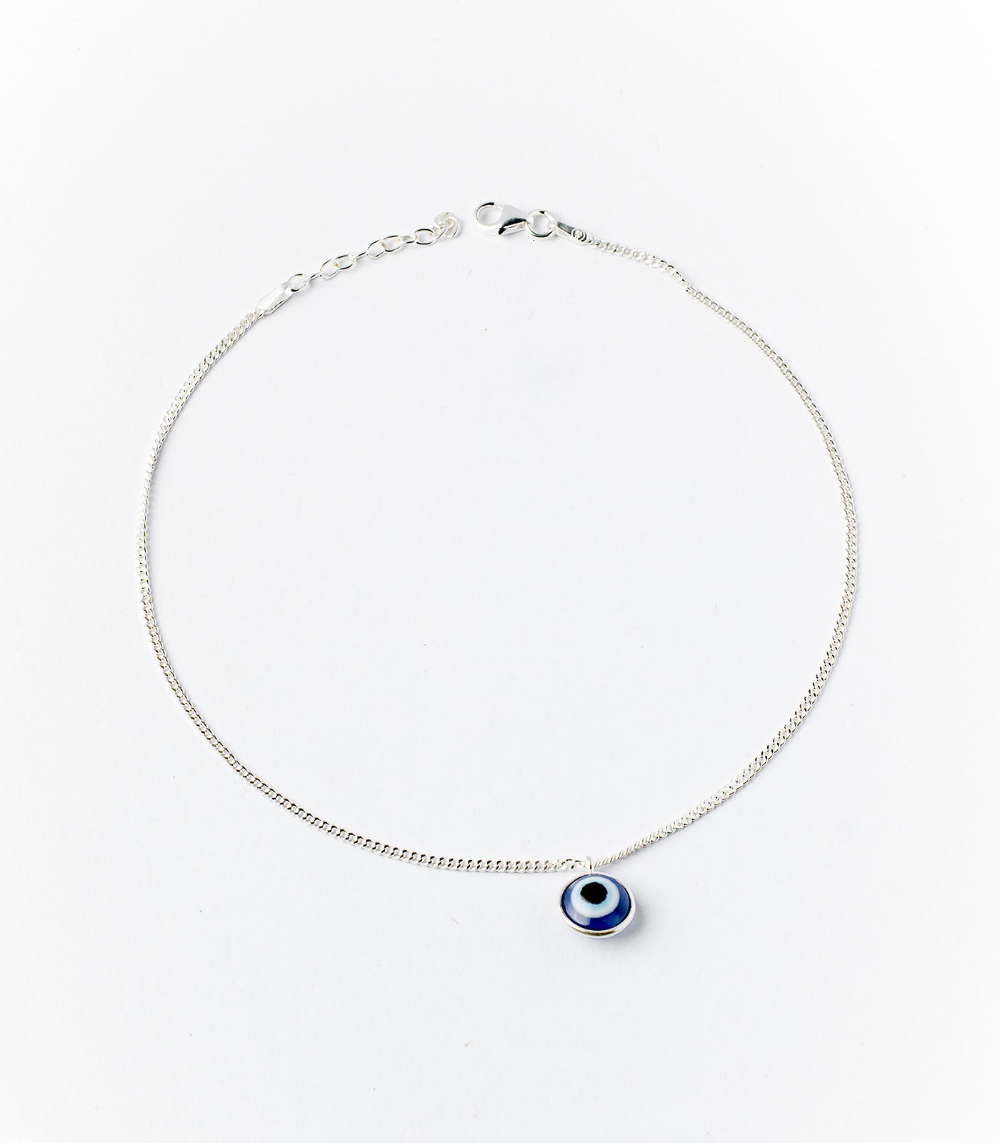 Simple Evil Eye Anklet (Silver)