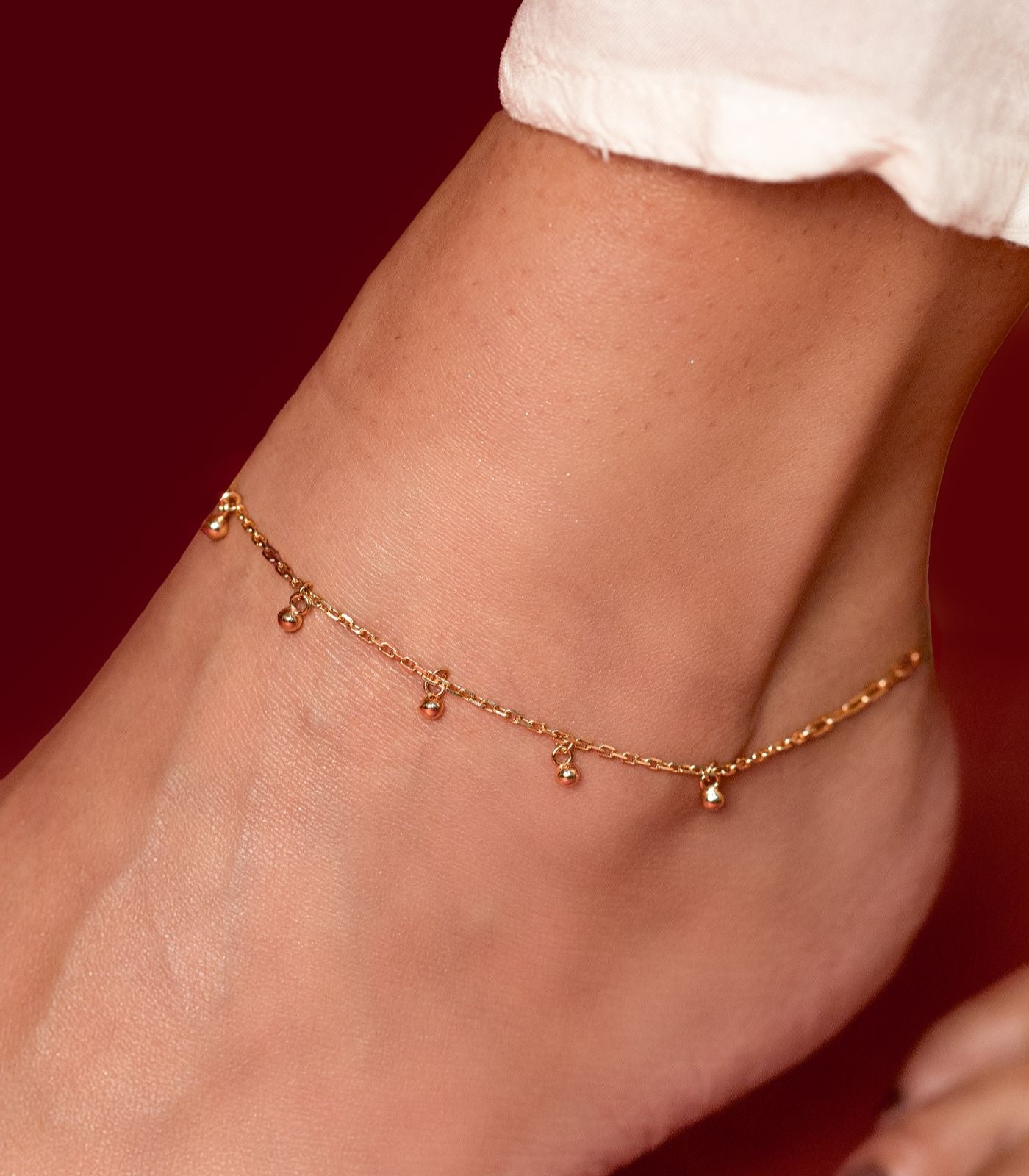 Shiny Orbs Gold Colored Anklet (Silver)