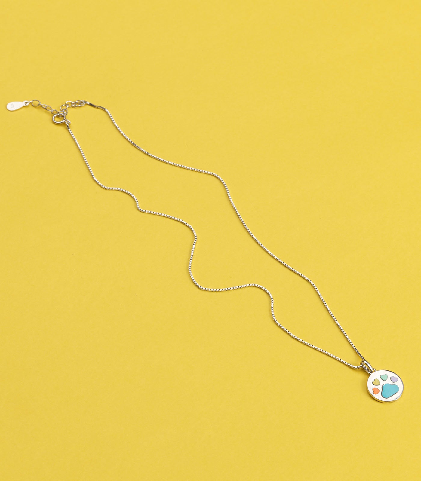 Coloured Paw Necklace (Silver)