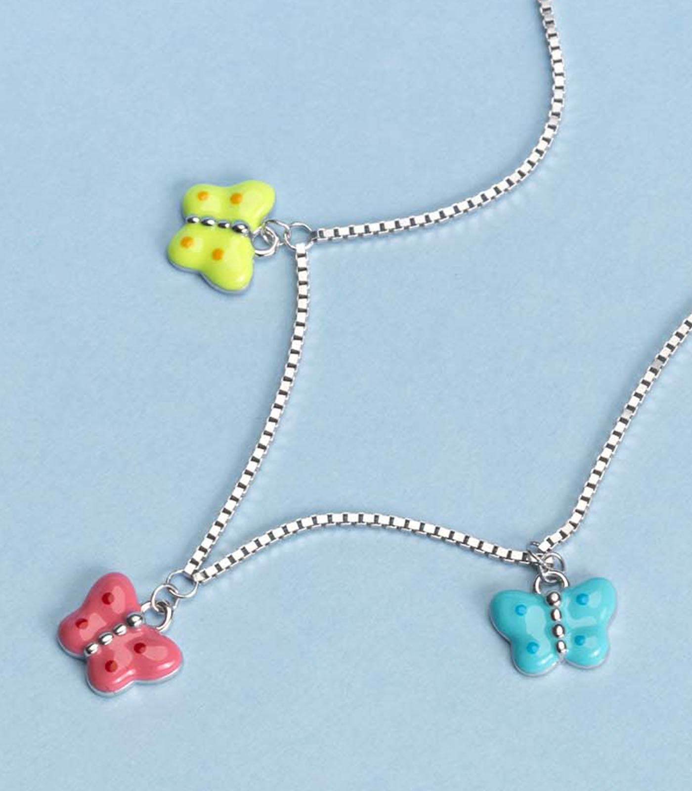 Coloured Butterflies Necklace (Silver)