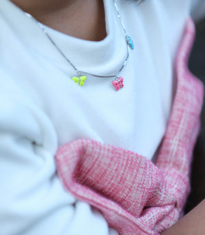 Coloured Butterflies Necklace (Silver)