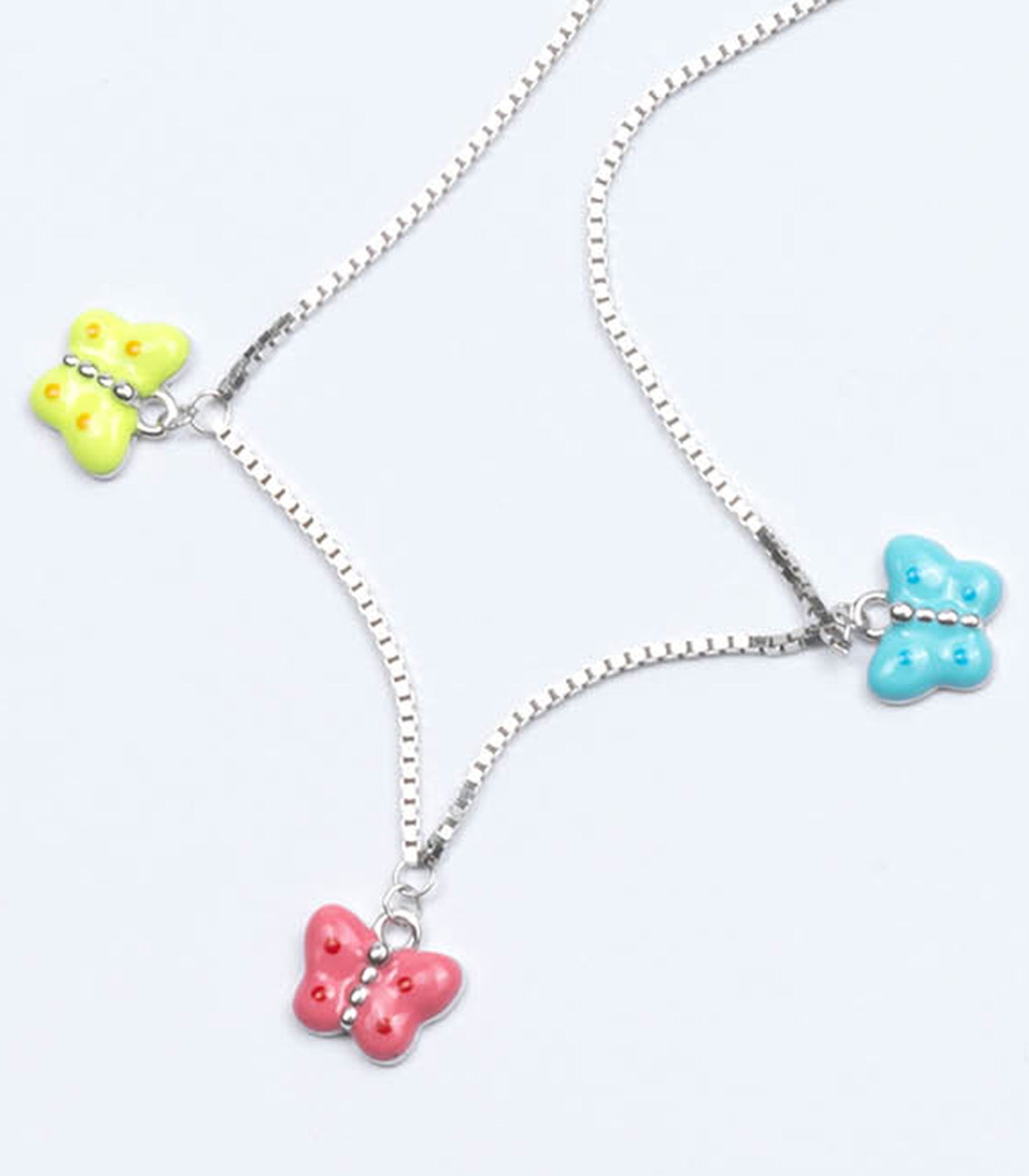 Coloured Butterflies Necklace (Silver)