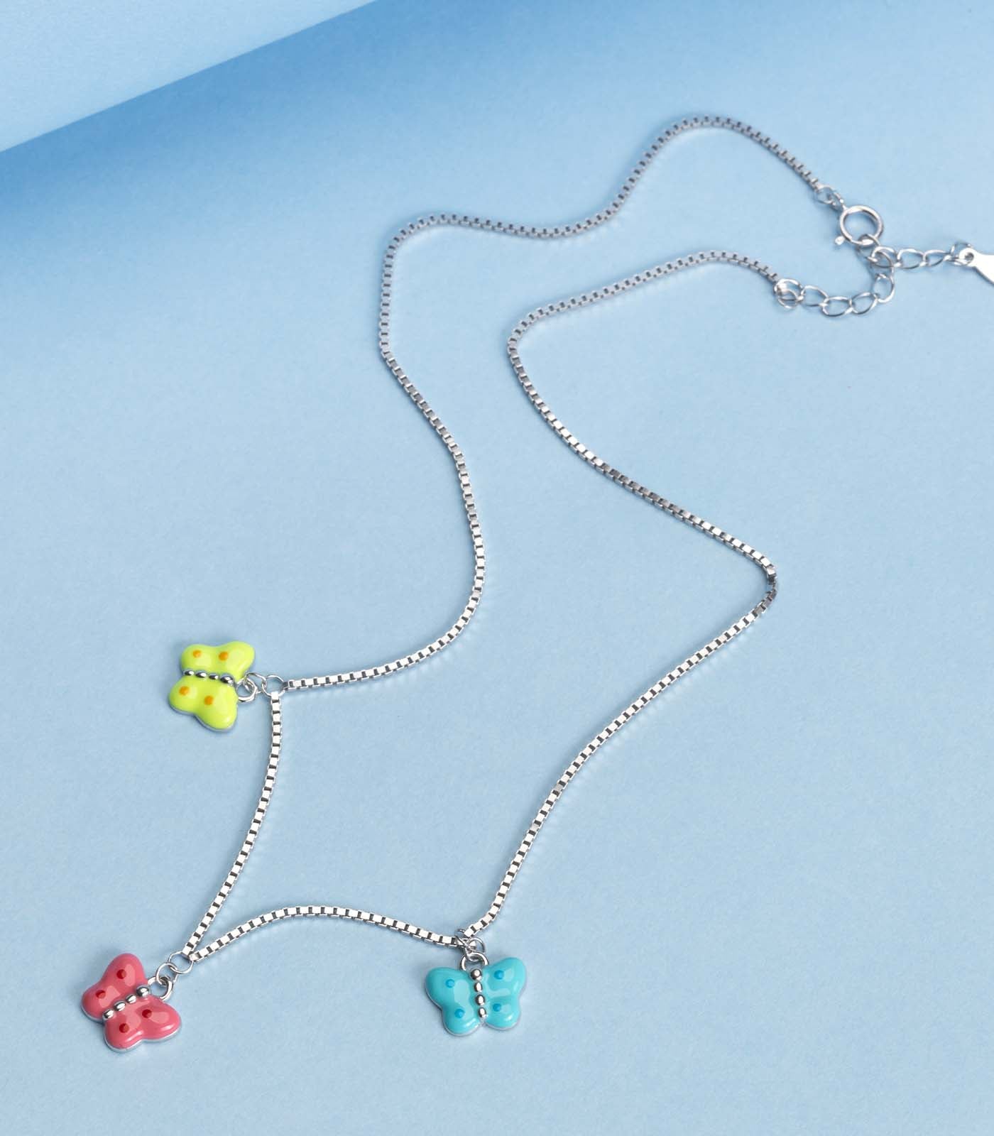 Coloured Butterflies Necklace (Silver)
