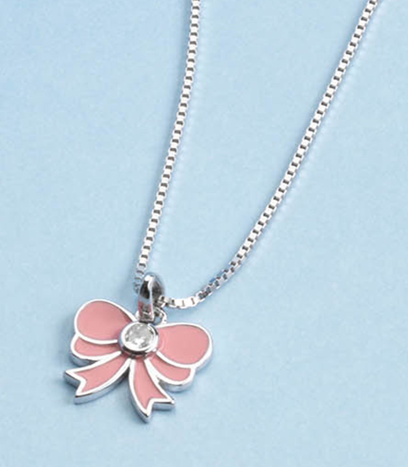 Pink Bow Necklace (Silver)