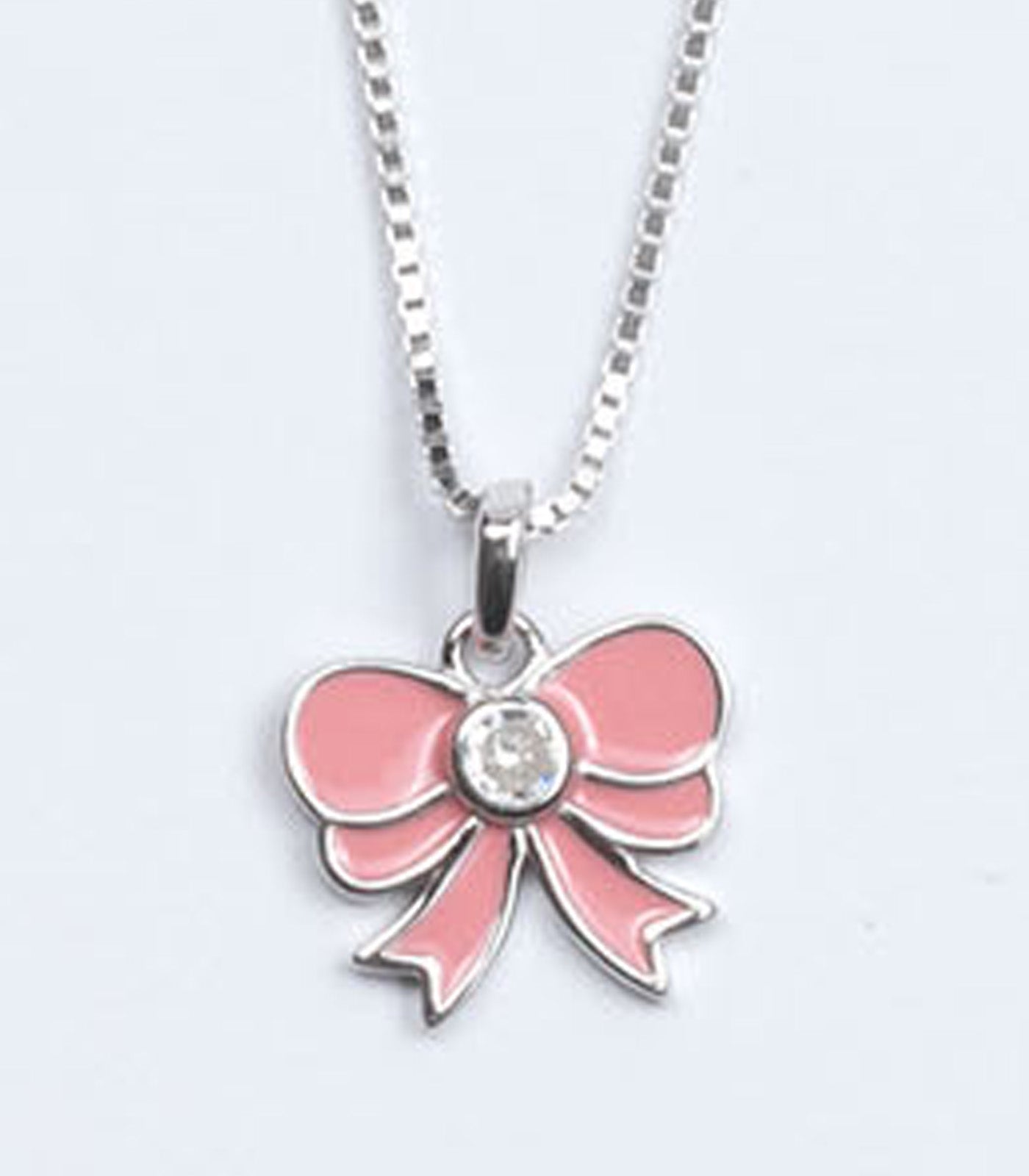 Pink Bow Necklace (Silver)
