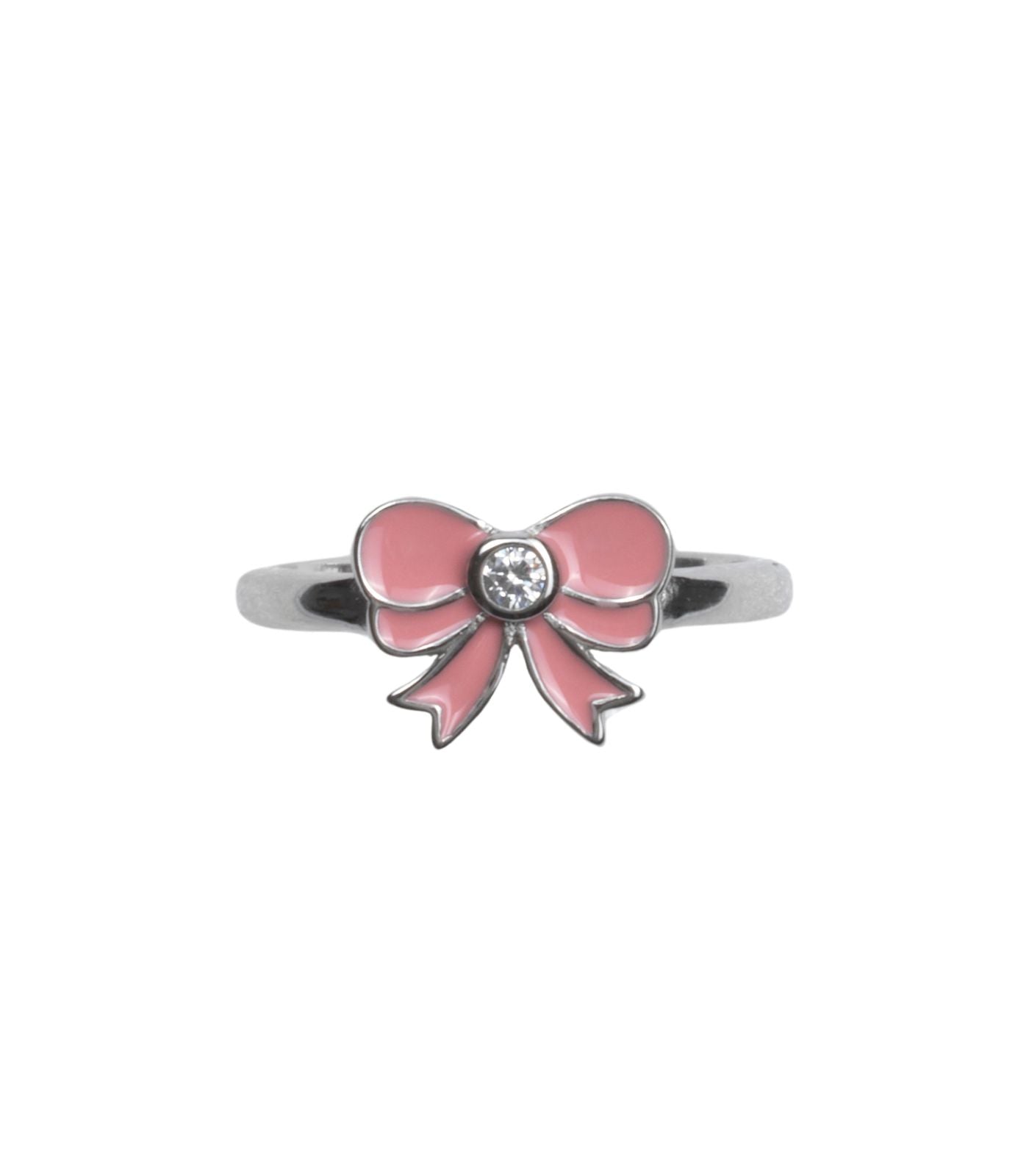 Pink Bow Finger Ring (Silver)
