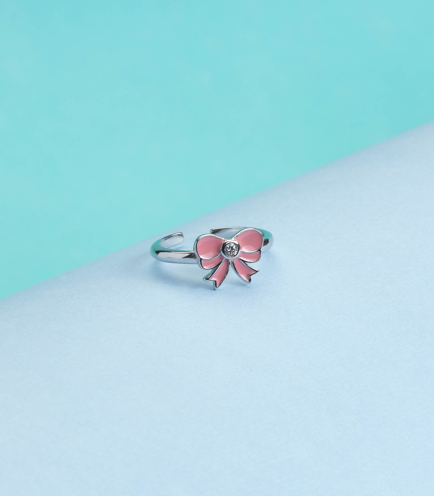 Pink Bow Finger Ring (Silver)