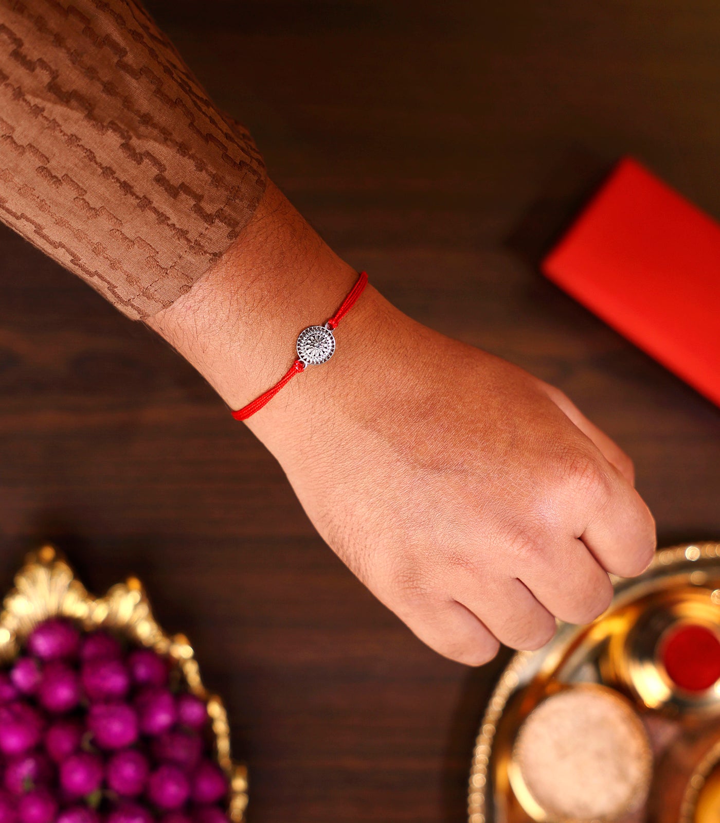 Sacred Floral Silver Rakhi