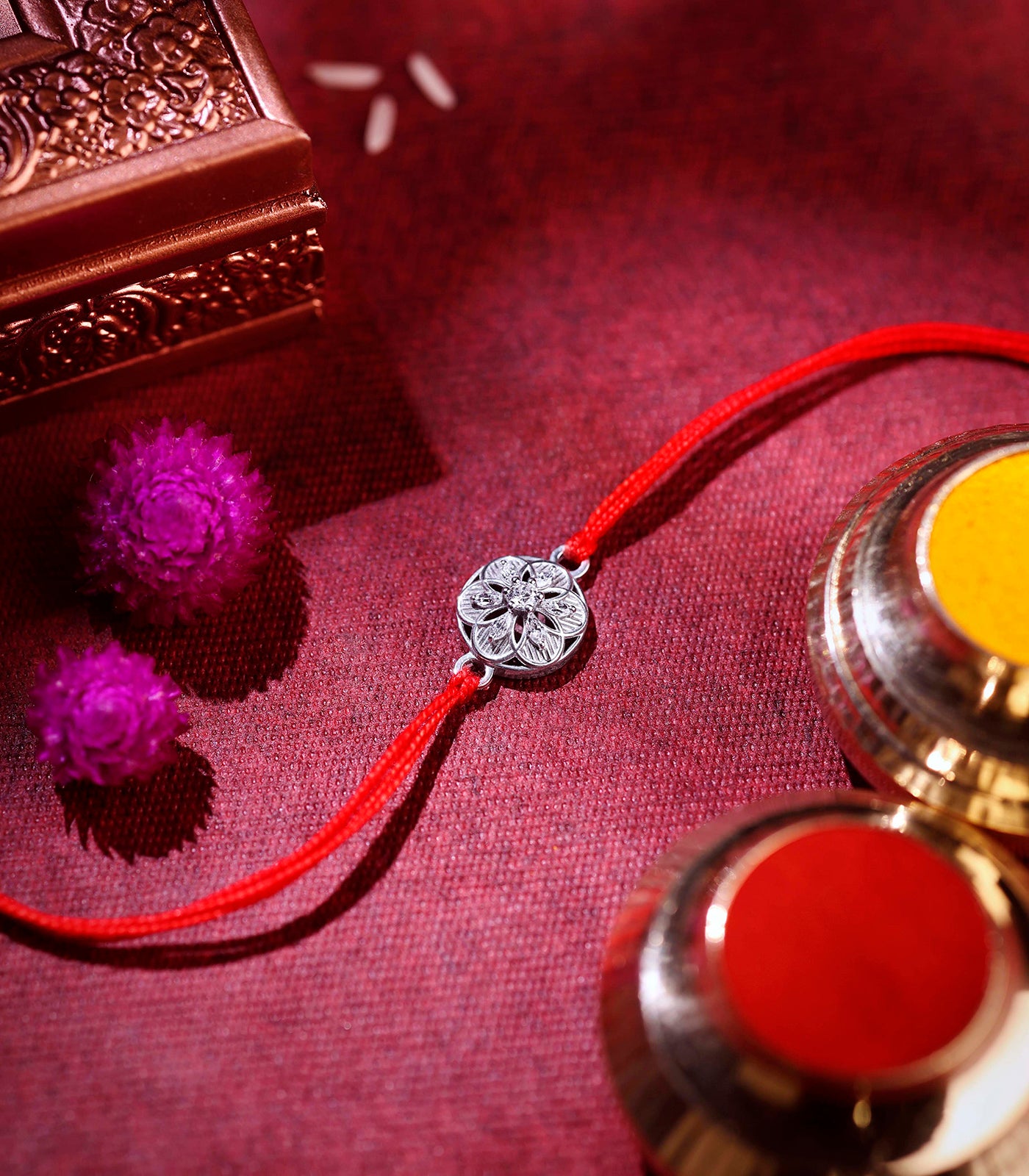 Classic Floral Motif Silver Rakhi