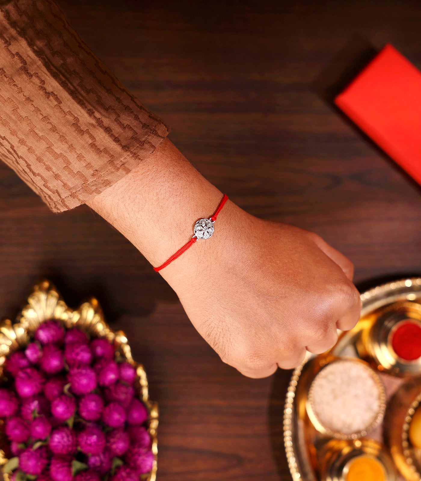 Classic Floral Motif Silver Rakhi