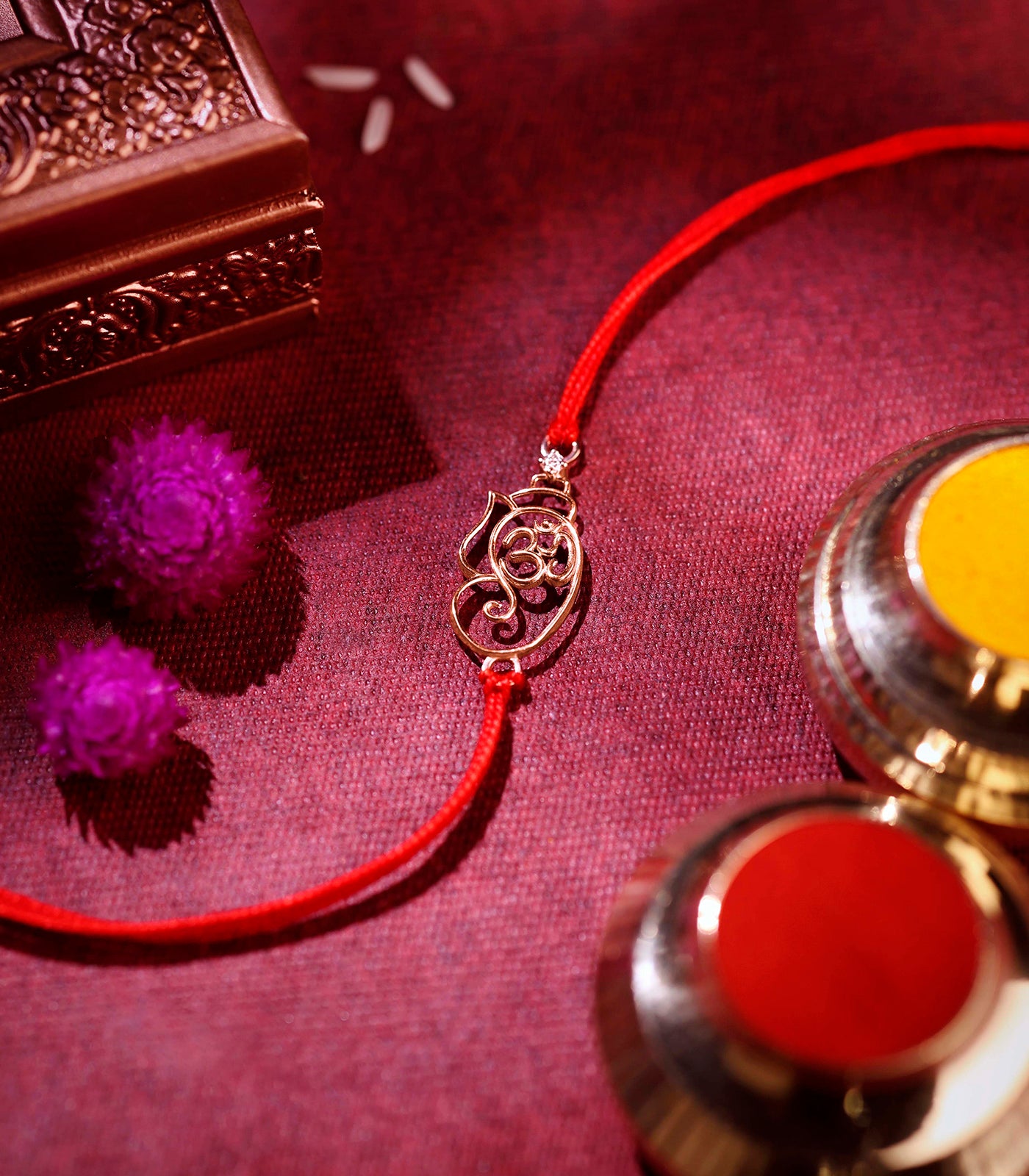 Divine Om and Ganesh Motif Silver Rakhi