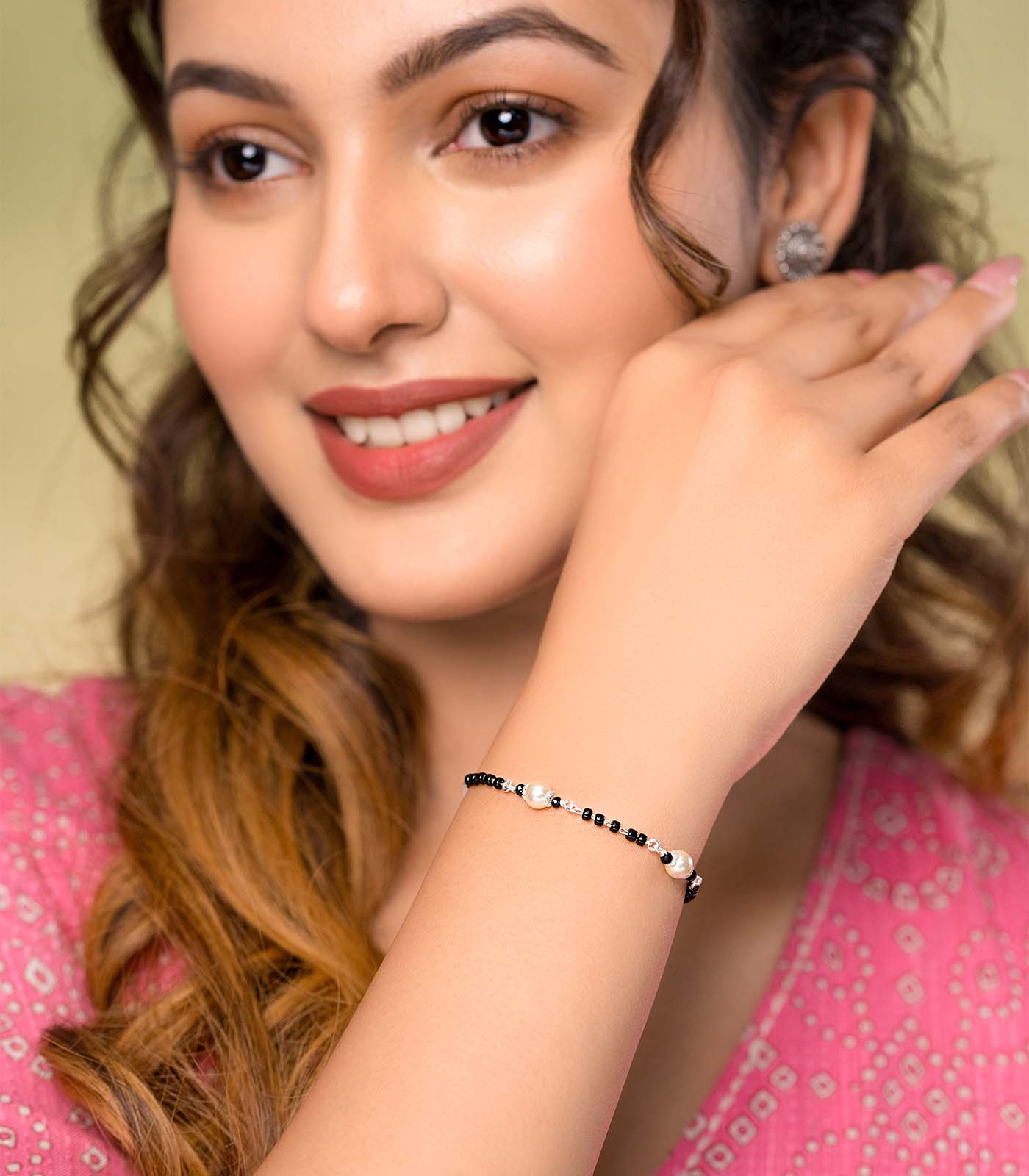 Triple Pearl Silver Mangalsutra Bracelet