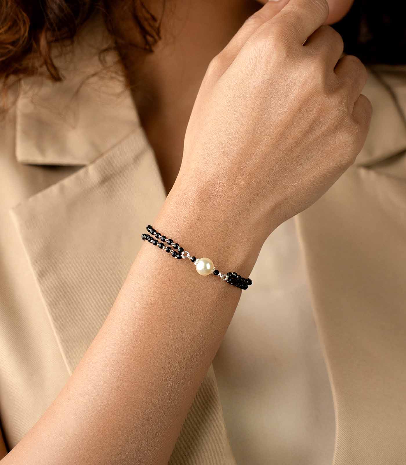 Single Pearl - Double Layered Silver Hand Mangalsutra