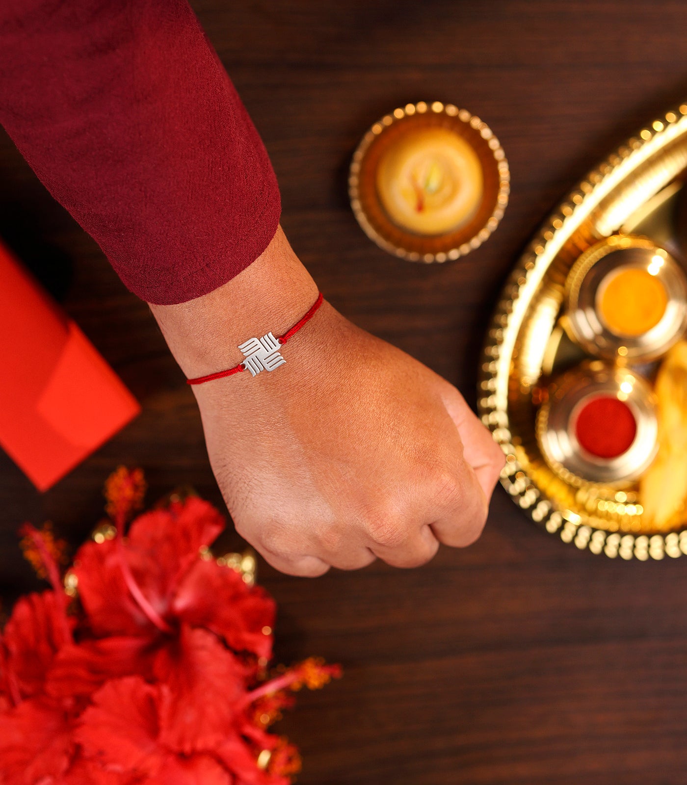Radiant Silver Rakhi - Swastik Design
