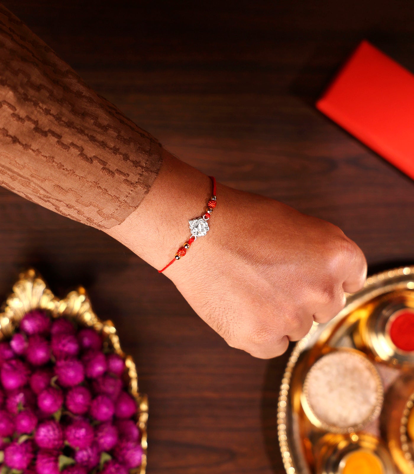 Silver Rudraksh Rakhi - Ashtavinayak Ganesh Design