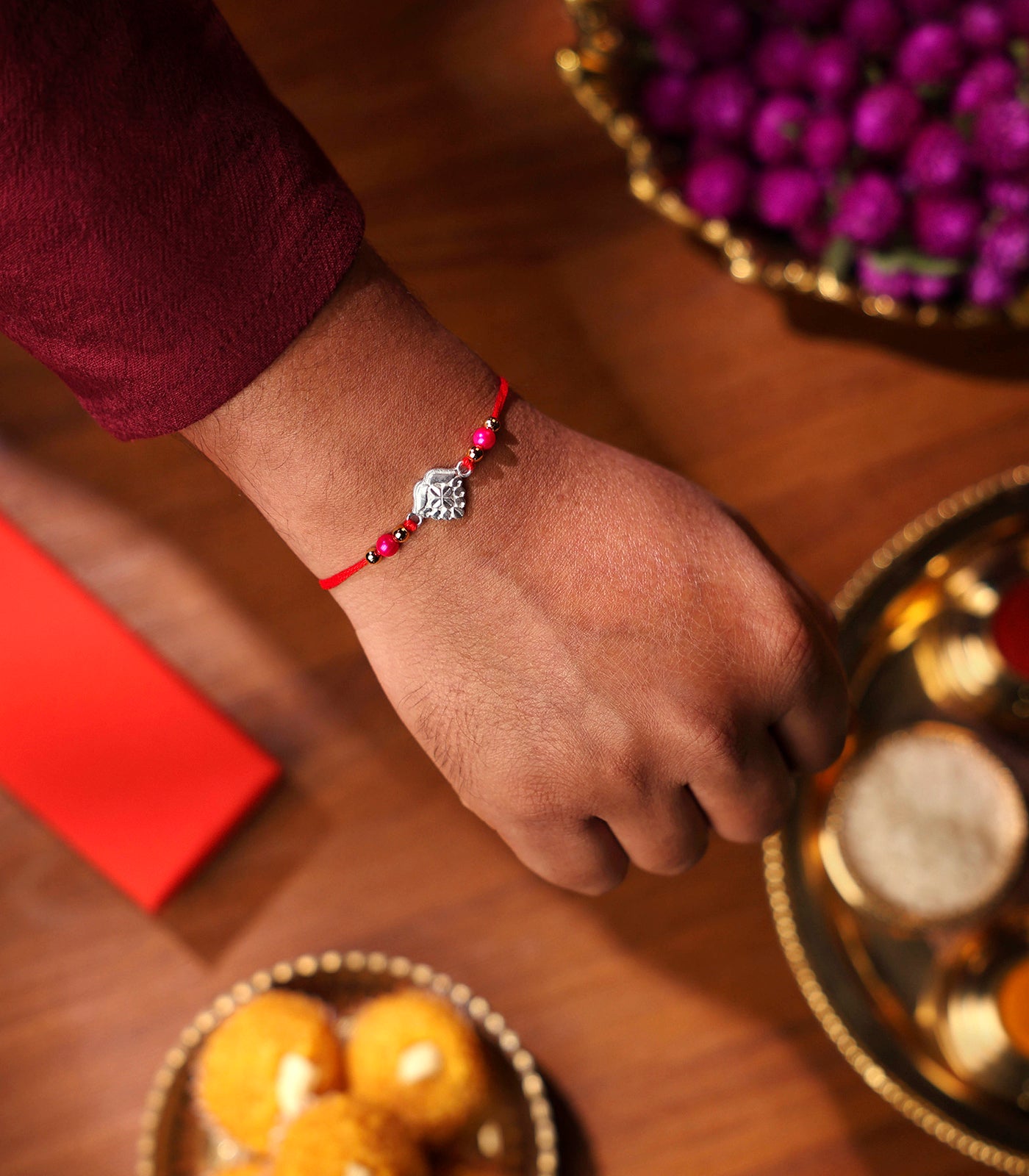Beautiful Silver Rakhi - Blooming Flower Design