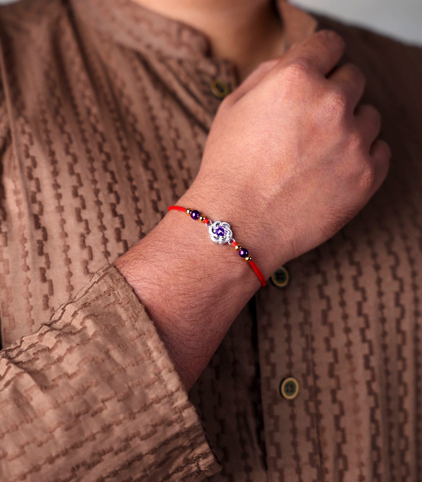 Silver Rakhi - Violet Floral Design