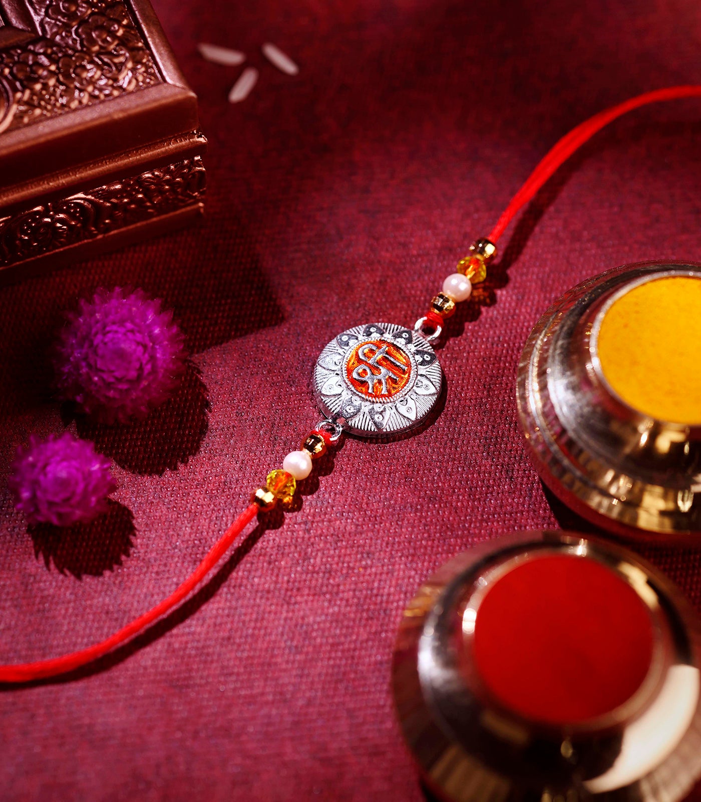 Stunning Silver Rakhi - Divine 'Shree' Engraved Round Design
