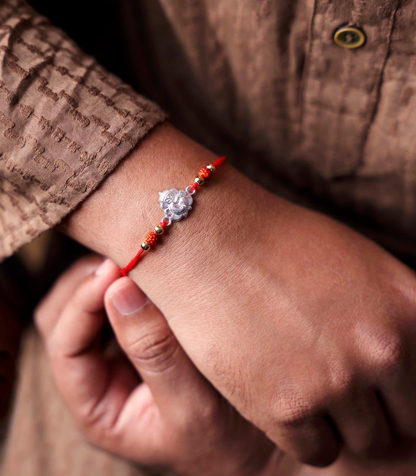 Beautiful Silver Rakhi - Ashtavinayak Mahad Ganesha Design