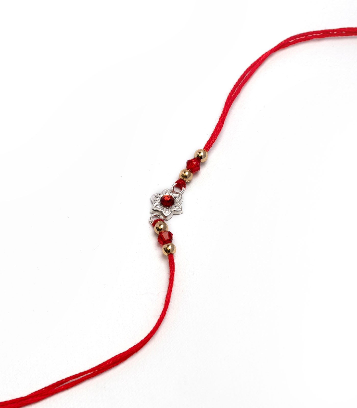 Beautiful Silver Rakhi - Red Stone Delicate floral Design