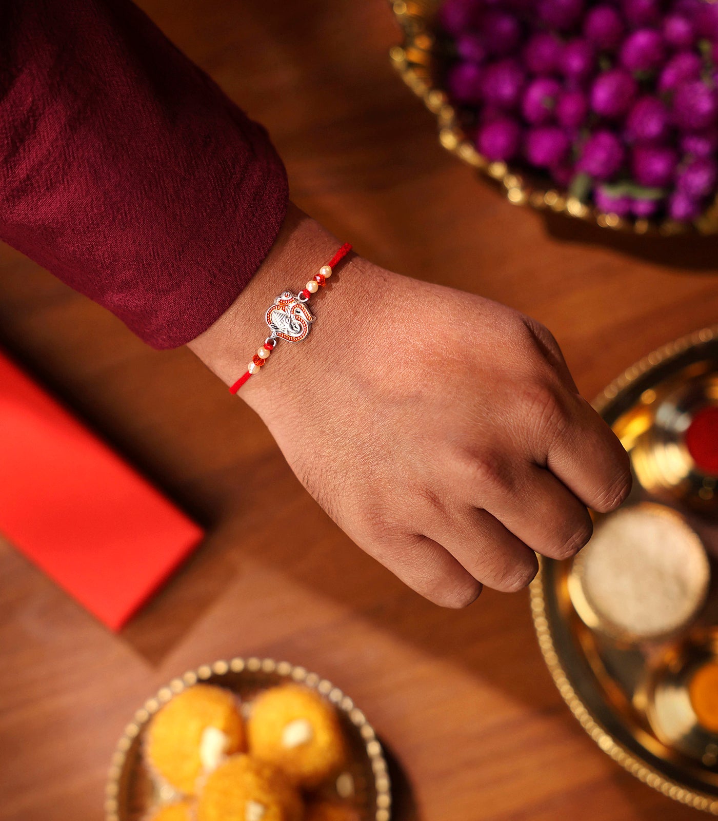 Beautiful Silver Rakhi - OM Engraved Design
