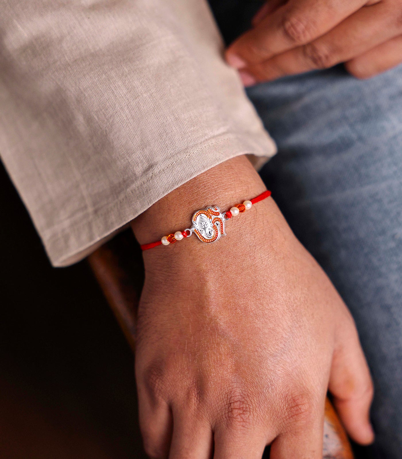 Beautiful Silver Rakhi - OM Engraved Design