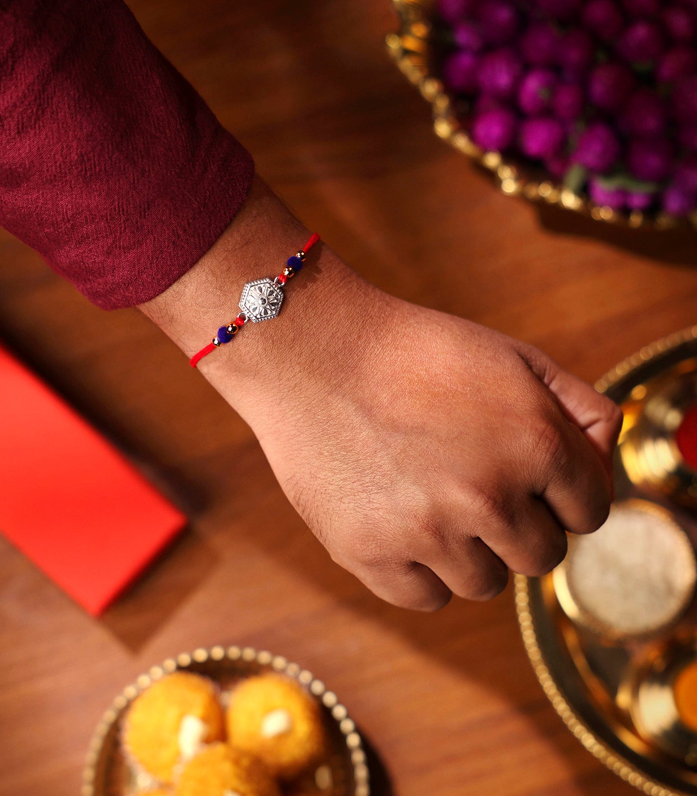 Stunning Silver Rakhi - The Elegant Hexagon Design
