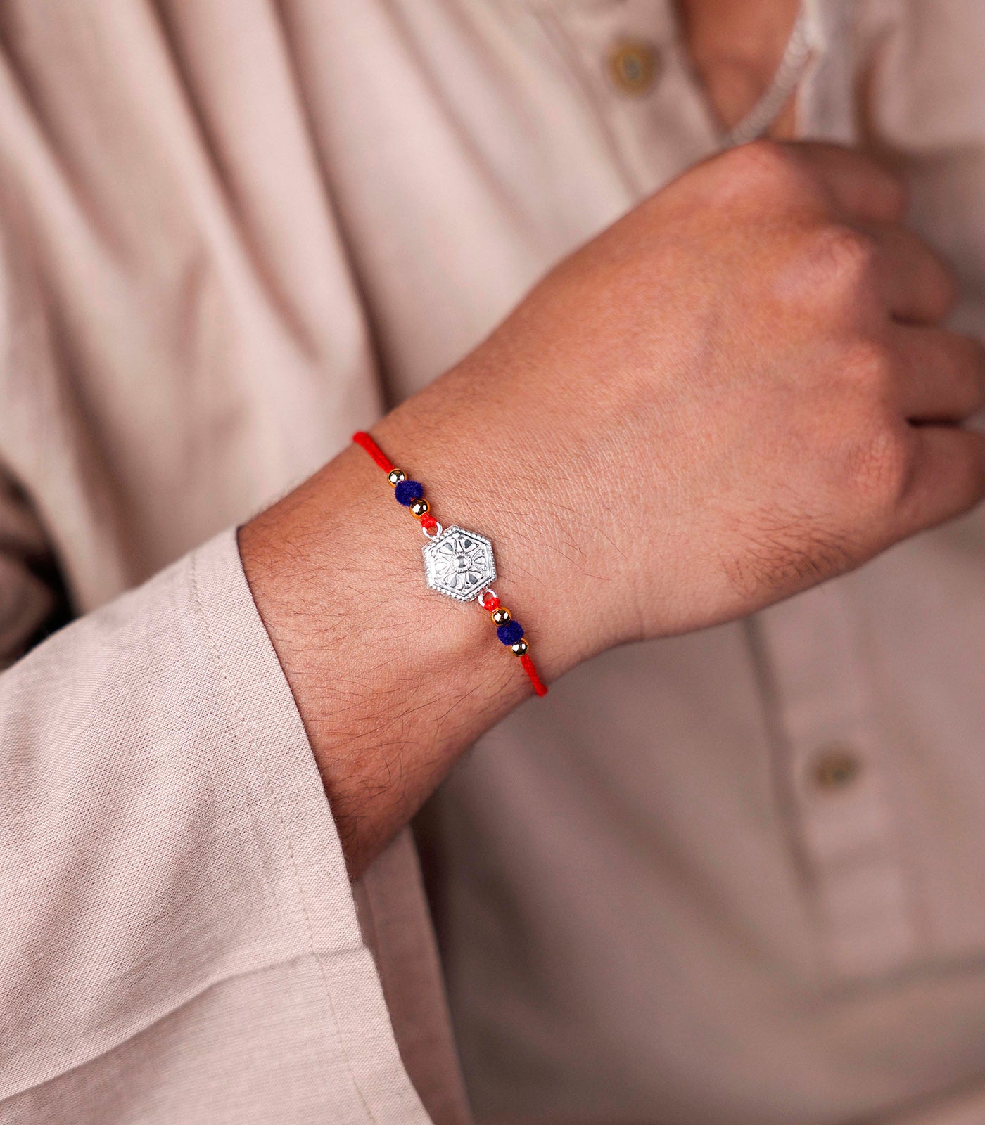 Stunning Silver Rakhi - The Elegant Hexagon Design