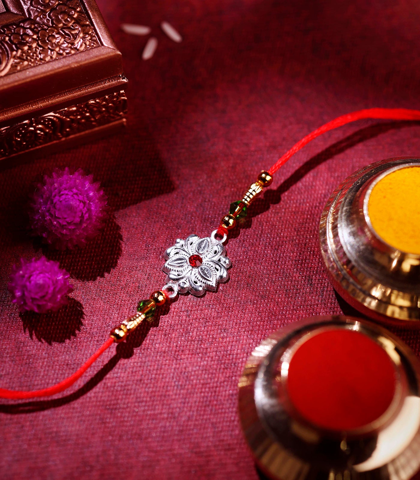 Beautiful Silver Rakhi - Delicate Tri-petal design