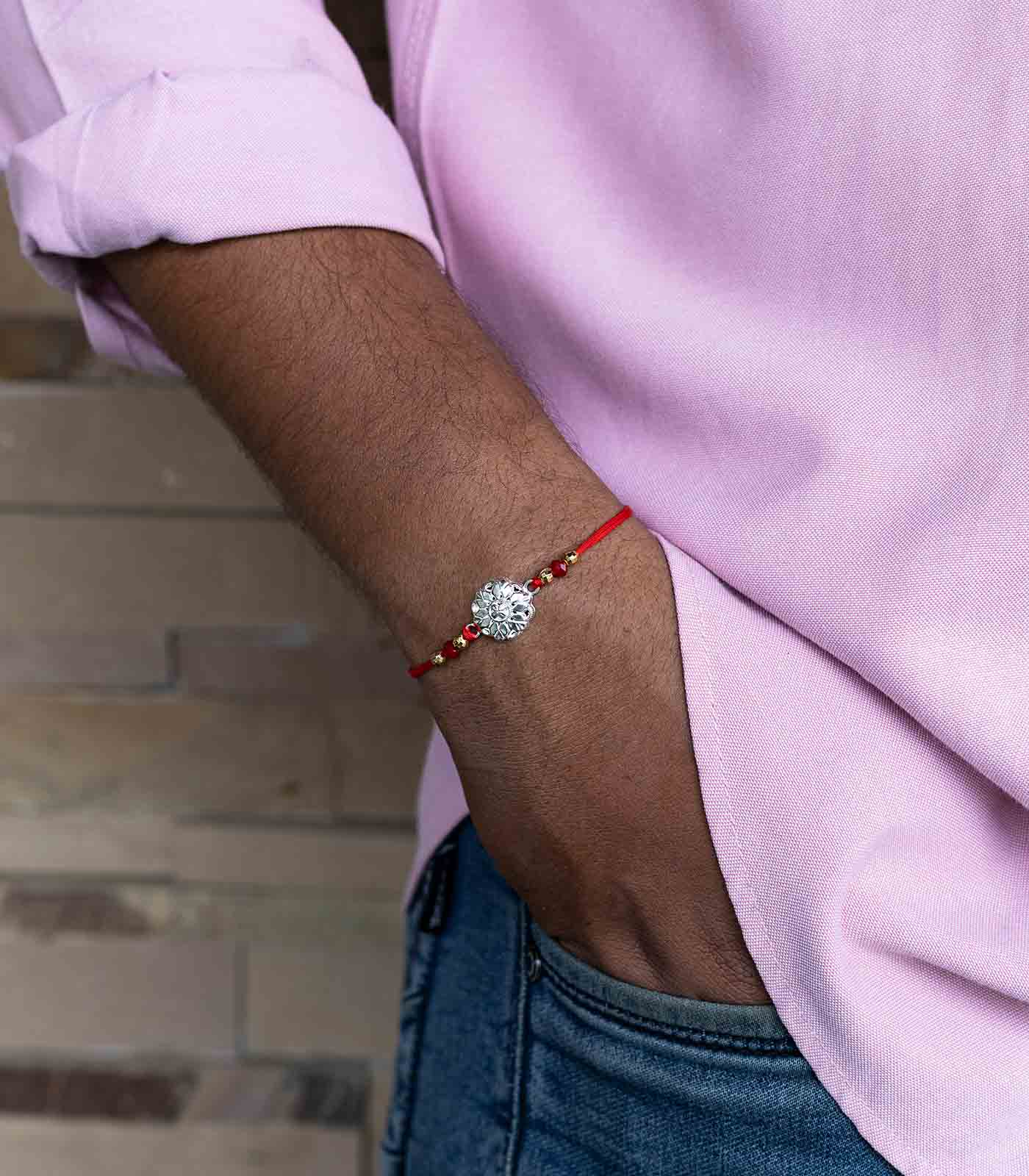 Beautiful Silver Rakhi - Dual Diamond Petals Design