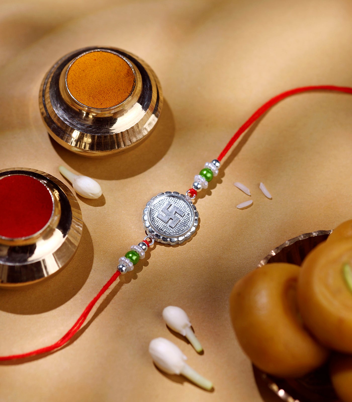 Beautiful Silver Rakhi - Swastik Engraved Design