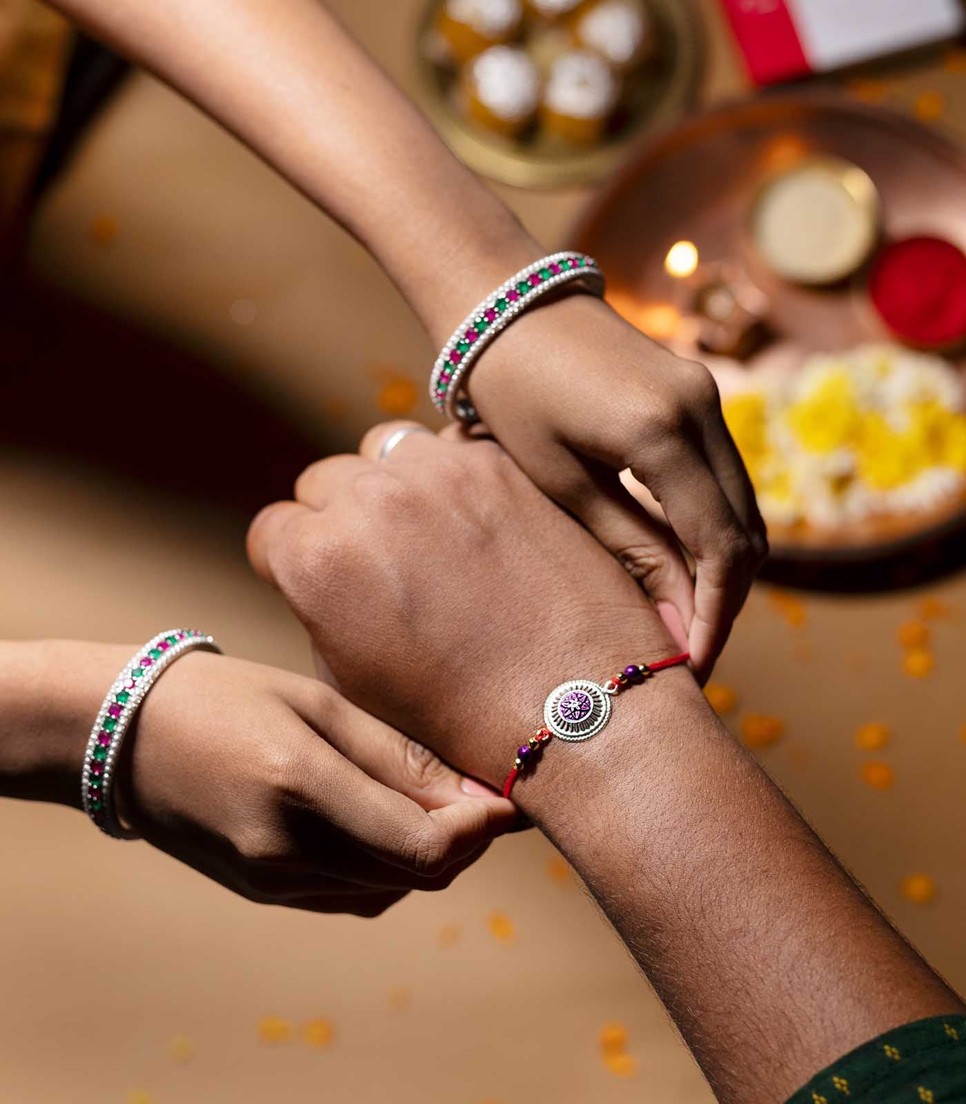 Silver Petal Motif Rakhi