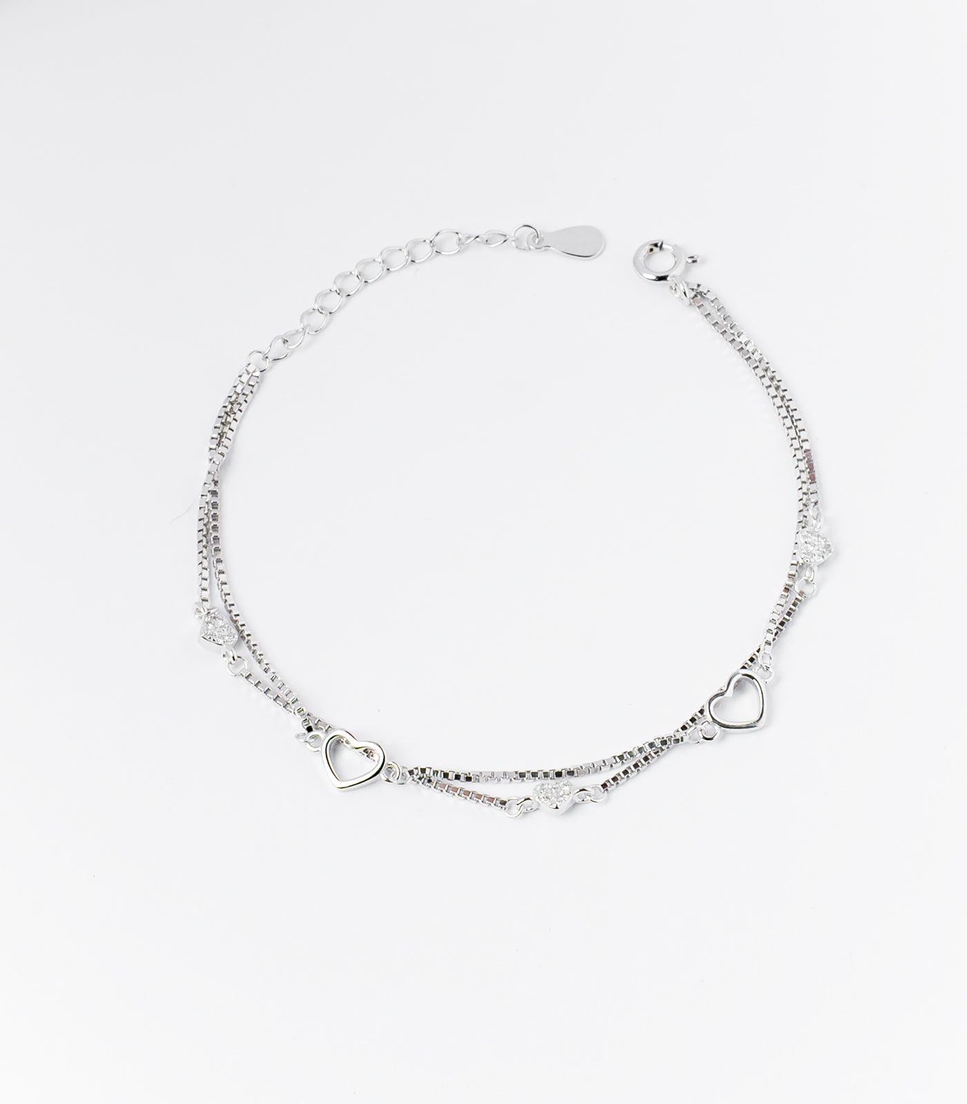 Double Layered Heart Motifs Bracelet (Silver)