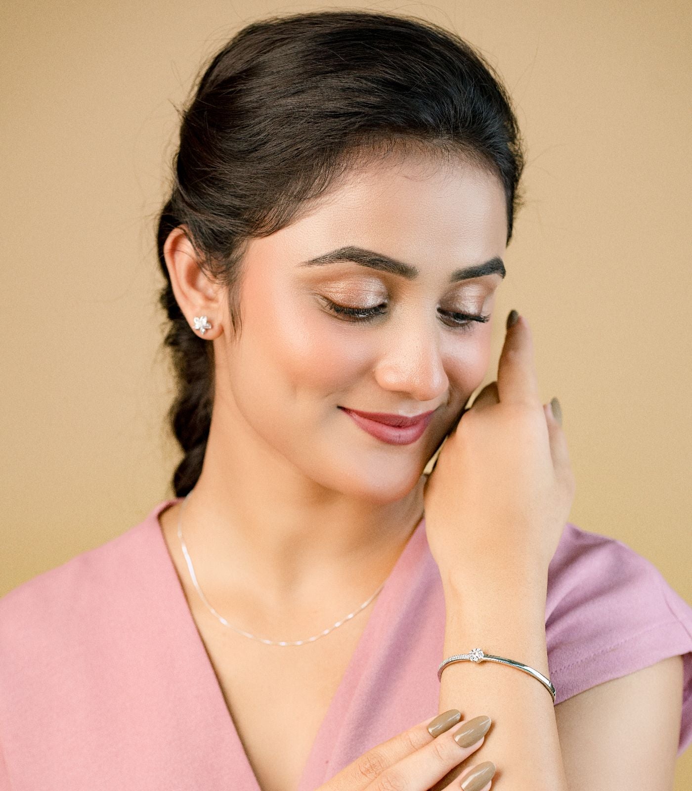 Crystal Motif Kada Bracelet (Silver)