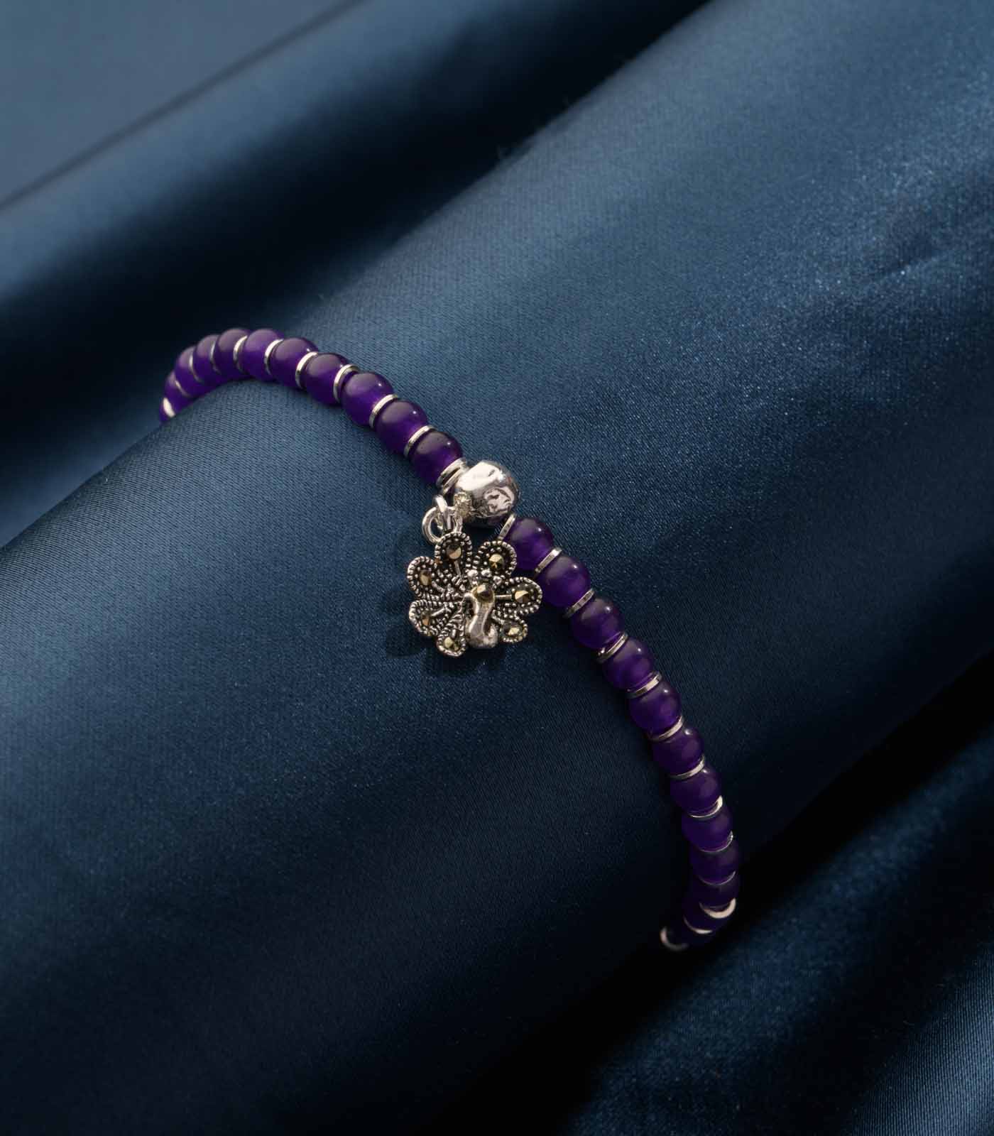 Peacock Charm Beads Bracelet (Silver)