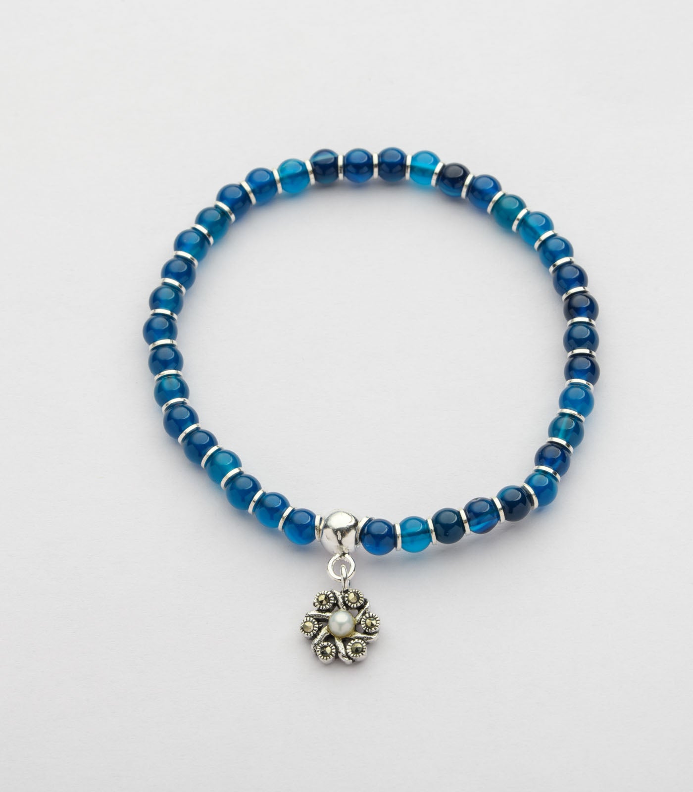 Floral Charm Beads Bracelet (Silver)