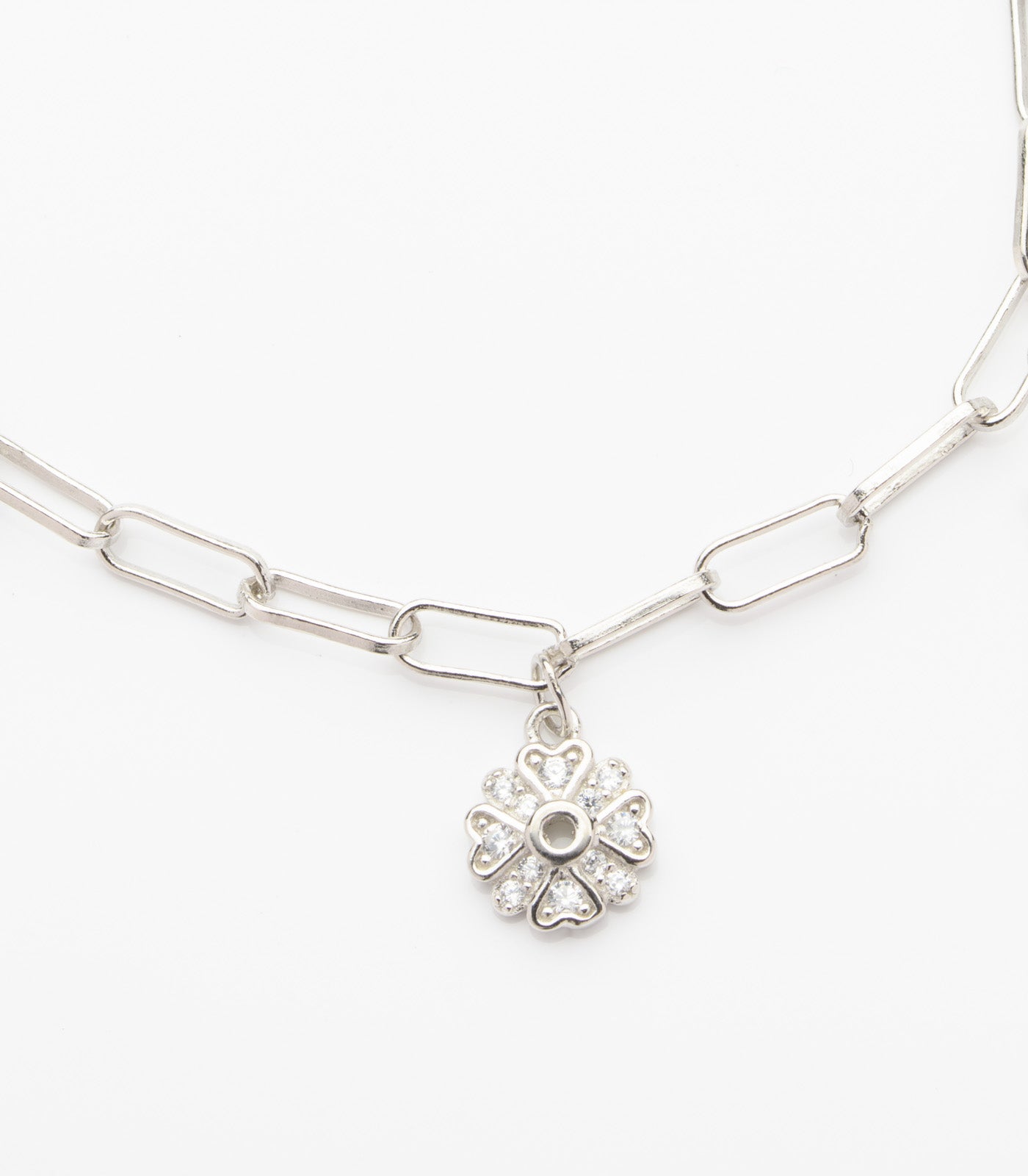 Bulky Chain Floral Bracelet (Silver)