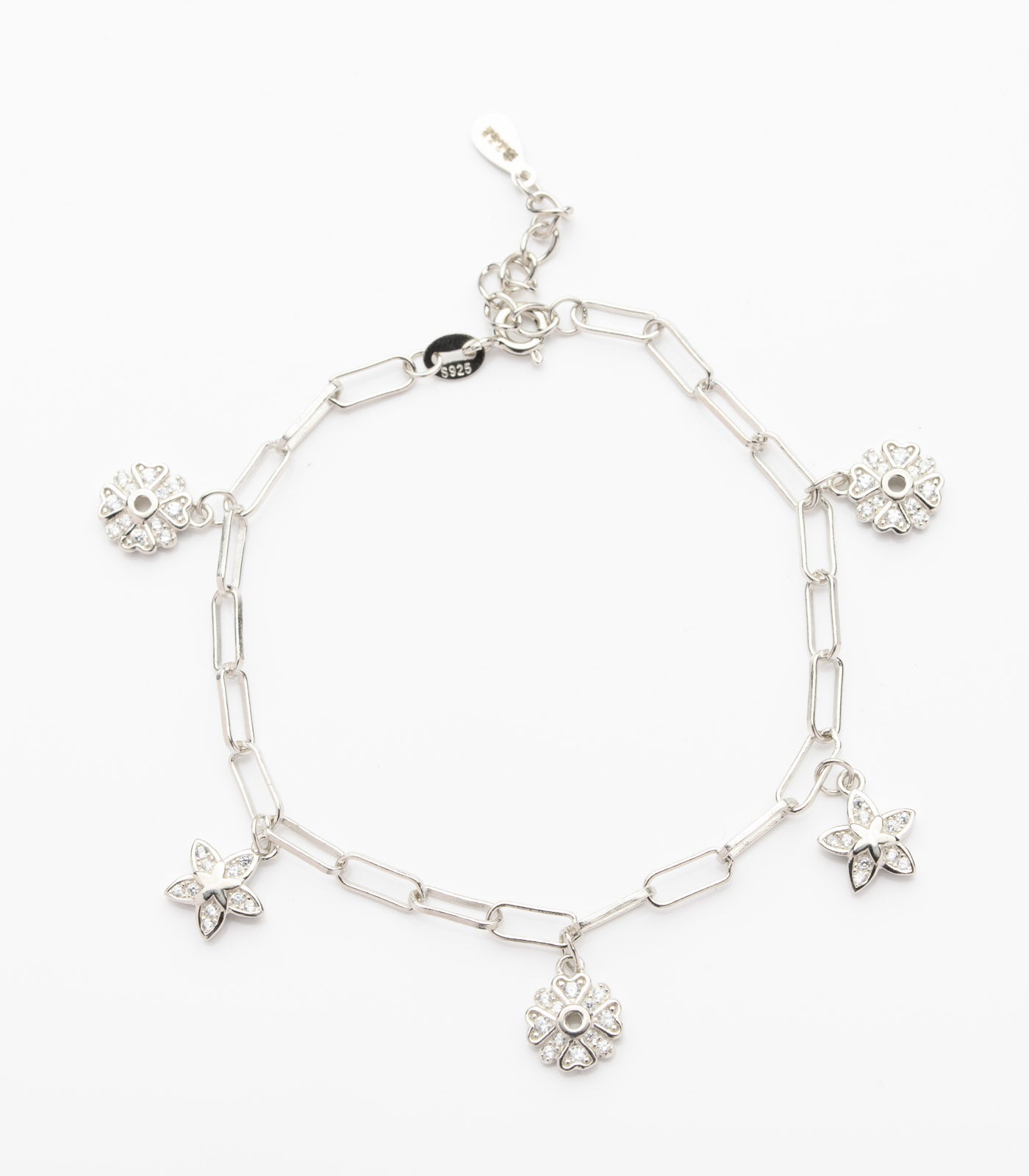 Bulky Chain Floral Bracelet (Silver)